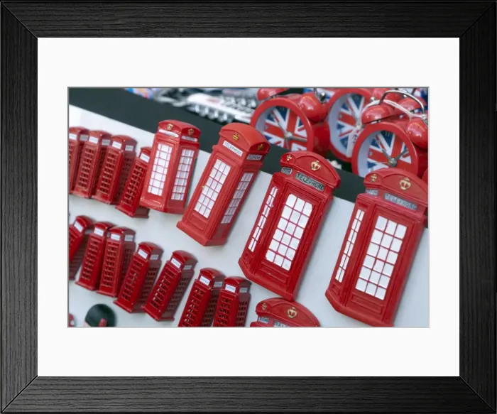 Framed Print : Souvenir telephone kiosks, Portobello Road Market, Notting Hill, London