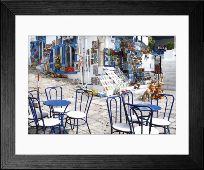 Framed Print : Cafe and souvenir shop, Sidi Bou Said, Tunisia, North Africa, Africa Framed Print : Cafe and souvenir shop, Sidi Bou Said, Tunisia, North Africa, Africa