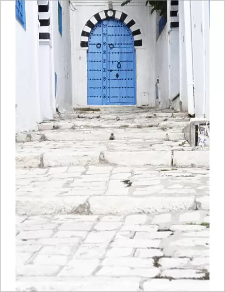 Blue door and steps, Sidi Bou Said, Tunisia, North Africa, Africa