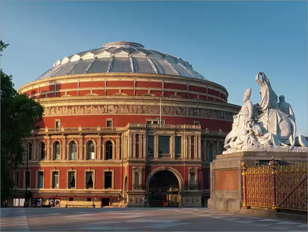 Royal Albert Hall and corner statue of the Albert Memorial, Kensington