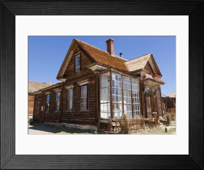 Framed Print : Glass fronted house of Js Cain the principal property owner in the California gold mining ghost town, Green Street, Bodie State Historic Park, Bodie, Bridgeport, California, United States of America Framed Print : Glass fronted house of Js Cain the principal property owner in the California gold mining ghost town, Green Street, Bodie State Historic Park, Bodie, Bridgeport, California, United States of America