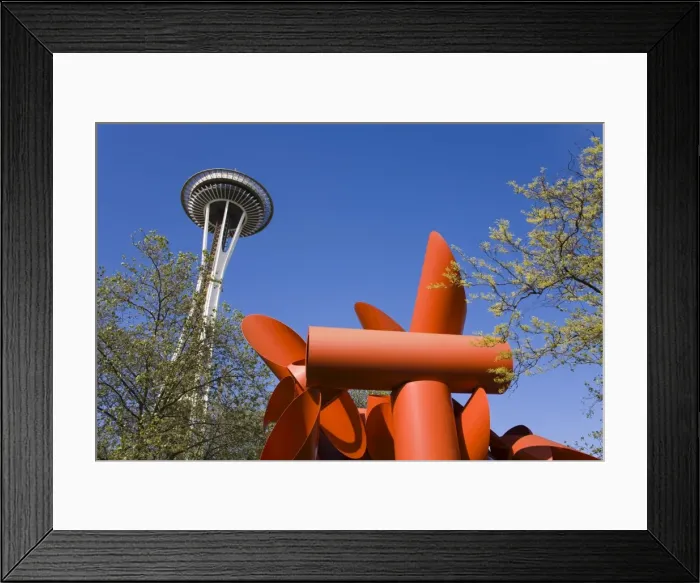 Framed Print : Olympic Iliad sculpture by Alexander Liberman and Space Needle, Seattle Center Framed Print : Olympic Iliad sculpture by Alexander Liberman and Space Needle, Seattle Center