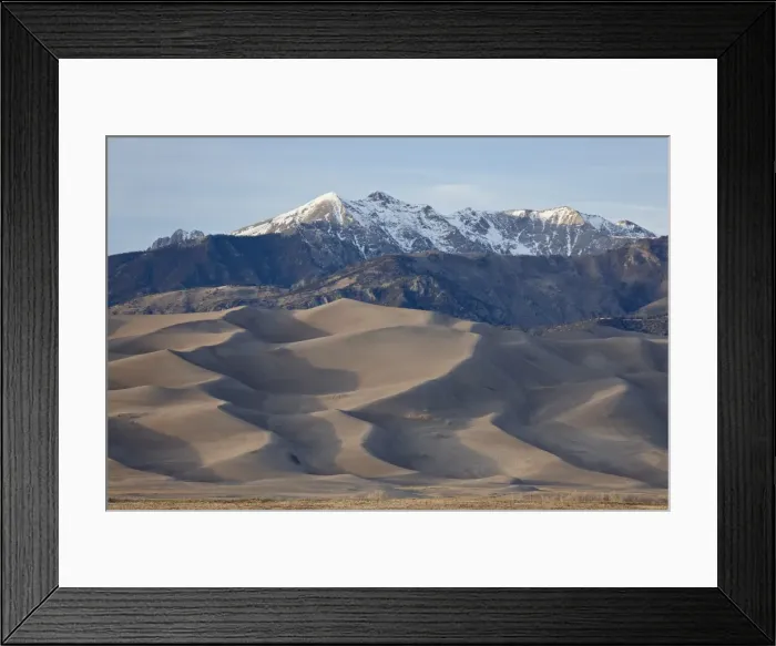 Framed Print : Great Sand Dunes and mountains with snow, Great Sand Dunes National Park and Preserve Framed Print : Great Sand Dunes and mountains with snow, Great Sand Dunes National Park and Preserve