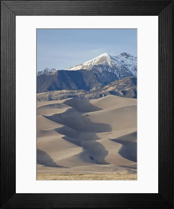 Framed Print : Great Sand Dunes and mountains with snow, Great Sand Dunes National Park and Preserve Framed Print : Great Sand Dunes and mountains with snow, Great Sand Dunes National Park and Preserve
