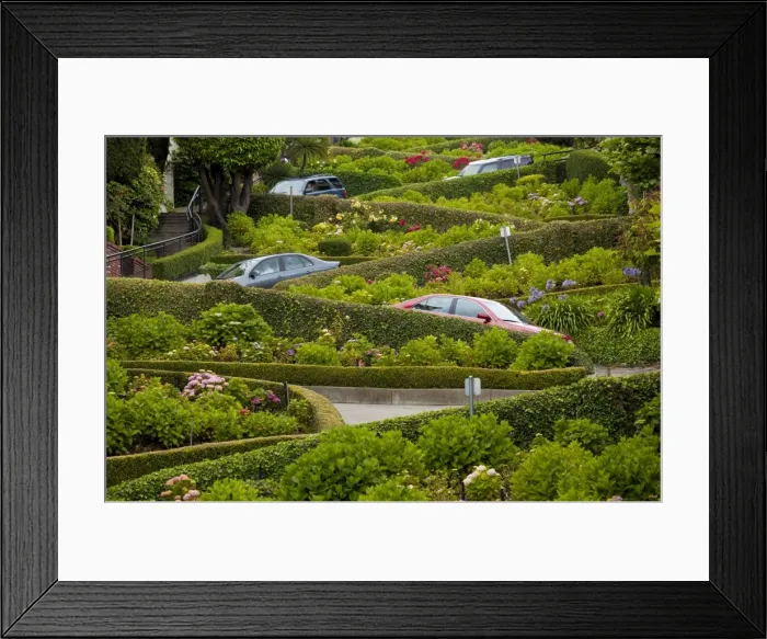 Framed Print : Traffic slowly zigzags down Lombard Street, the crookedest street in the city Framed Print : Traffic slowly zigzags down Lombard Street, the crookedest street in the city