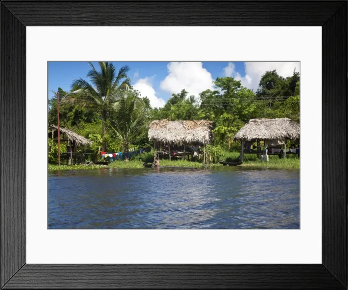 Framed Print : Warao Indian hatched-roof huts built upon stilts, Delta Amacuro, Orinoco Delta