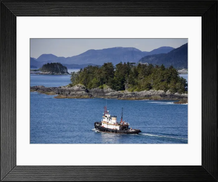 Framed Print : Tugboat in Sitka Sound, Baranof Island, Southeast Alaska, United States of America