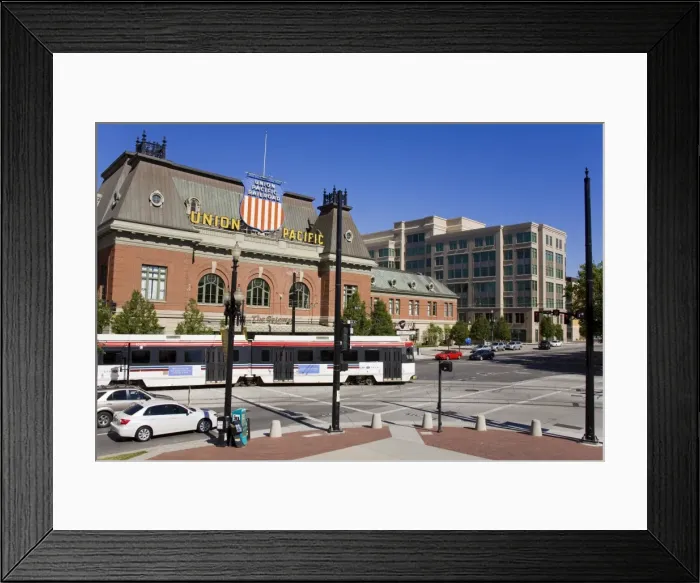 Framed Print : Historic Union Station and Light Rail Train, Salt Lake City, Utah, United States of America Framed Print : Historic Union Station and Light Rail Train, Salt Lake City, Utah, United States of America