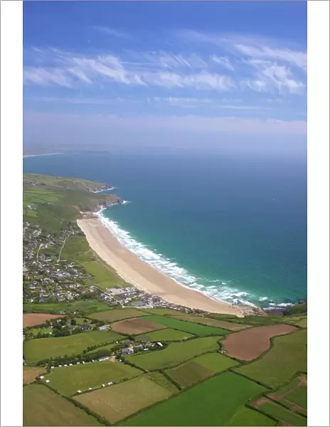 Aerial photo of Praa Sands, Cornwall, England, United Kingdom, Europe