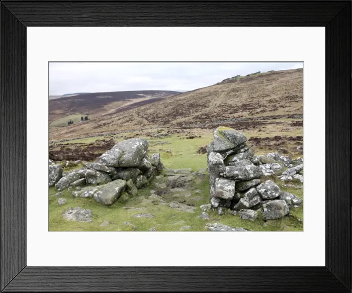 Framed Print : Granite rocks forming the entrance of Grimspound, a Bronze Age camp 3500 years old Framed Print : Granite rocks forming the entrance of Grimspound, a Bronze Age camp 3500 years old