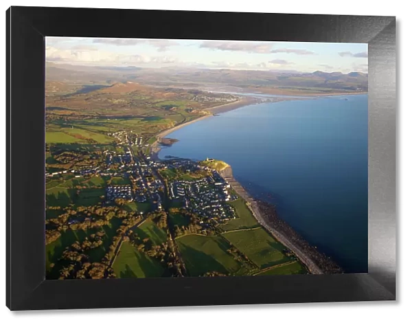 Aerial view of Criccieth in evening light, Llyn Peninsula, North Wales