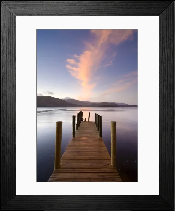 Framed Print : Jetty and Derwentwater at sunset, near Keswick, Lake District National Park Framed Print : Jetty and Derwentwater at sunset, near Keswick, Lake District National Park