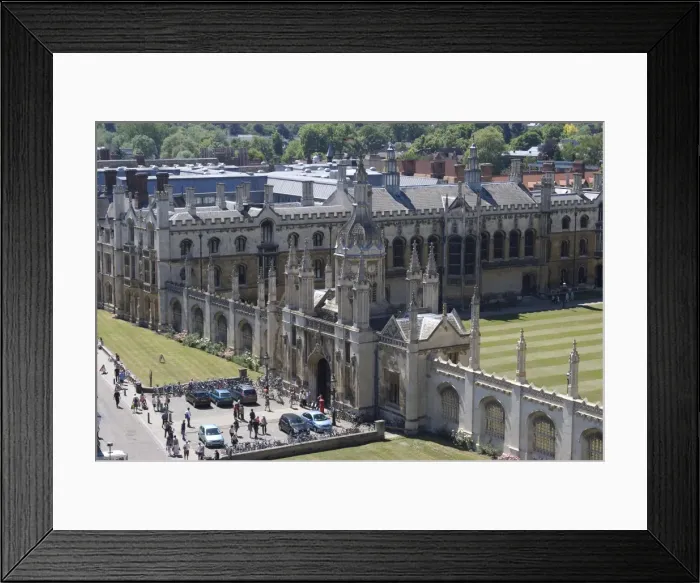 Framed Print : Aerial view of KIngs College from St. Marys Church, Cambridge Framed Print : Aerial view of KIngs College from St. Marys Church, Cambridge