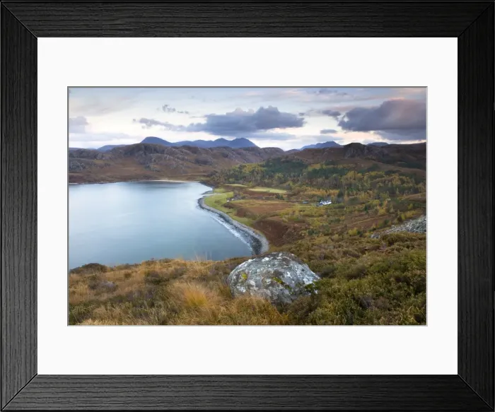 Framed Print : View over Gruinard Bay at dusk, near Mellon Udrigle, Wester Ross, Highlands Framed Print : View over Gruinard Bay at dusk, near Mellon Udrigle, Wester Ross, Highlands