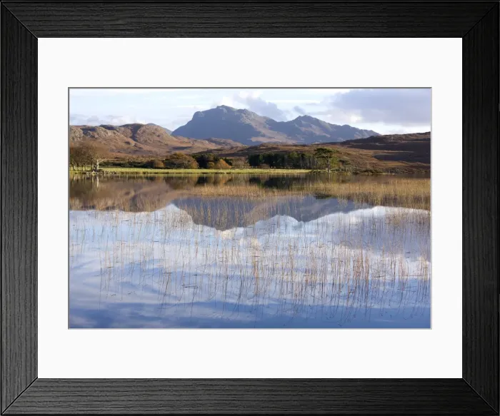 Framed Print : Loch Nan Dailthean with reflections and Beinn Airigh Charr rising in background Framed Print : Loch Nan Dailthean with reflections and Beinn Airigh Charr rising in background