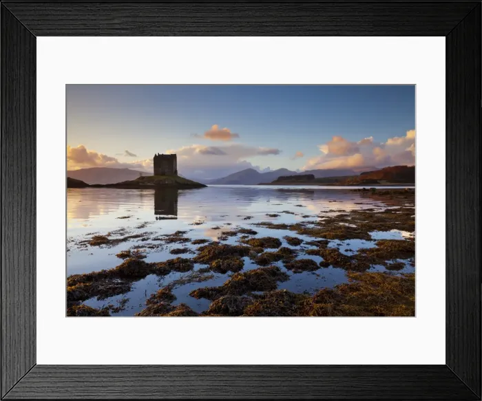 Framed Print : Silhouette of Castle Stalker, a Tower House or Keep, used often as a film set Framed Print : Silhouette of Castle Stalker, a Tower House or Keep, used often as a film set