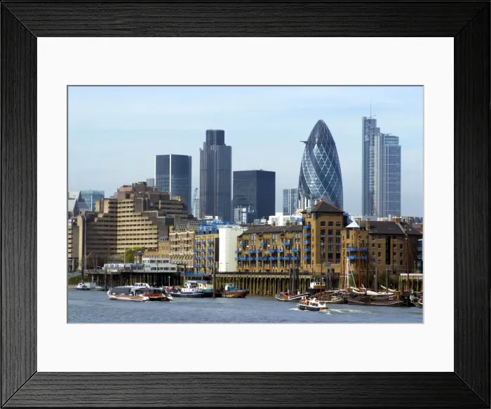 Framed Print : A view of the City of London looking northwest across the Thames, with Spitalfields Tower Framed Print : A view of the City of London looking northwest across the Thames, with Spitalfields Tower