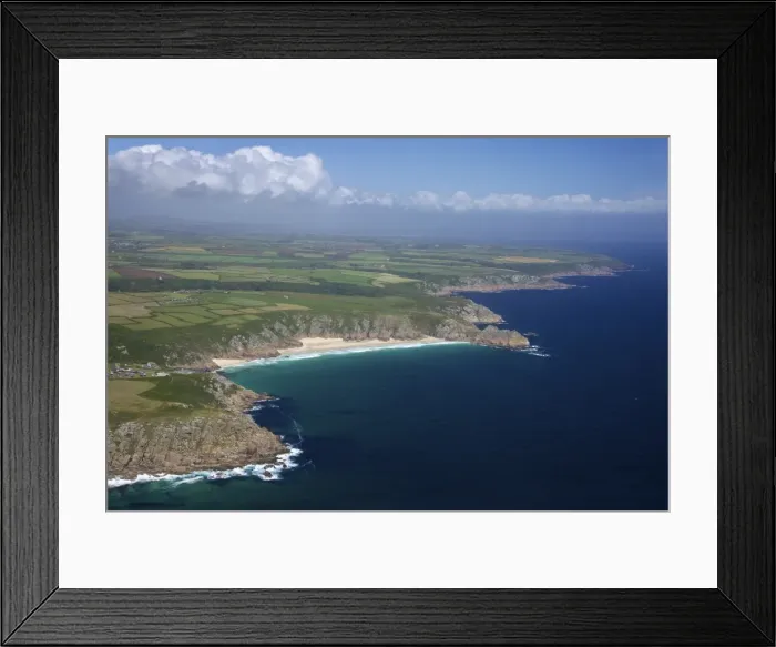 Framed Print : Aerial photo of Lands End Peninsula looking east to the Minnack Theatre Framed Print : Aerial photo of Lands End Peninsula looking east to the Minnack Theatre
