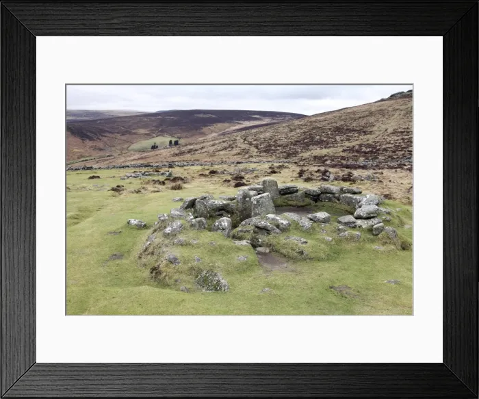 Framed Print : Ruins of a middle Bronze Age house, 3500 years old, at Grimspound, Dartmoor Framed Print : Ruins of a middle Bronze Age house, 3500 years old, at Grimspound, Dartmoor