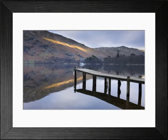 Framed Print : Jetty on Ullswater at dusk, Glenridding Village, Lake District National Park