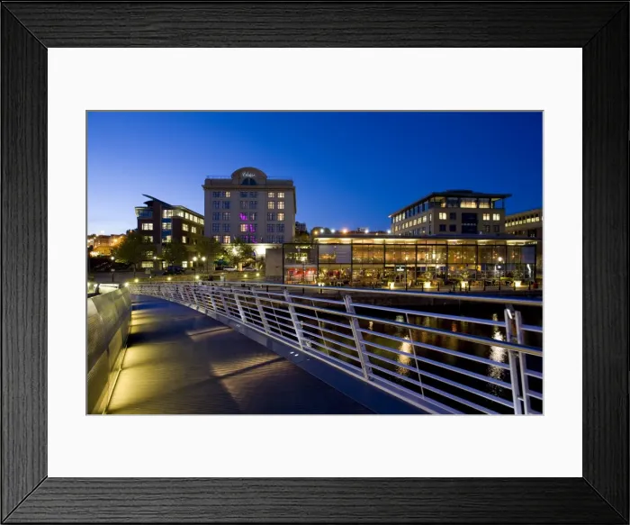 Framed Print : View from Gateshead Millennium Bridge at night towards buildings on Newcastle quayside including Hotel Malmaison and The Pitcher and Piano bar, Newcastle-upon-Tyne, Tyne and Wear, England, United Framed Print : View from Gateshead Millennium Bridge at night towards buildings on Newcastle quayside including Hotel Malmaison and The Pitcher and Piano bar, Newcastle-upon-Tyne, Tyne and Wear, England, United