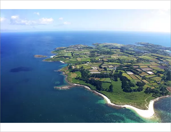 Aerial view of St. Marys island, Isles of Scilly, England, United Kingdom, Europe