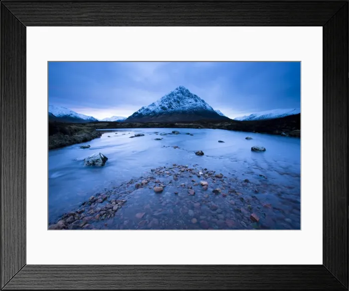 Framed Print : Twilight view of Buachaille Etive Mor and the River Etive, Rannoch Moor Framed Print : Twilight view of Buachaille Etive Mor and the River Etive, Rannoch Moor