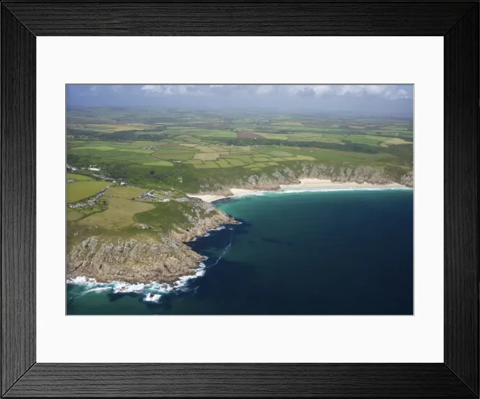 Framed Print : Aerial photo of Lands End Peninsula looking east to the Minnack Theatre Framed Print : Aerial photo of Lands End Peninsula looking east to the Minnack Theatre