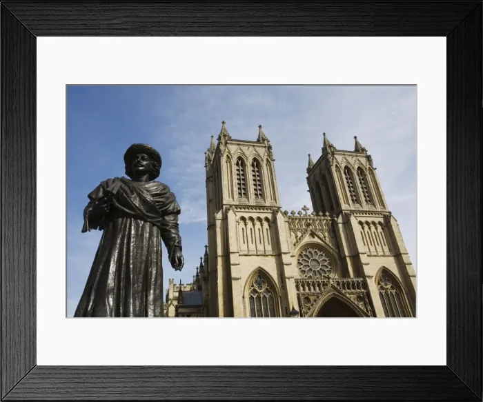 Framed Print : Sculpture of Bengali scholar outside the Cathedral, Bristol, Avon, England