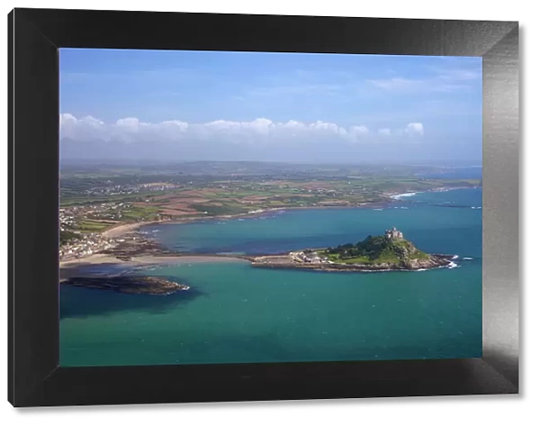 Aerial view of St. Michaels Mount, Penzance, Lands End Peninsula, West Penwith
