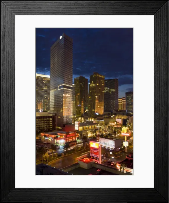 Framed Print : Night panorama of modern architecture with new hotels, including the Aria Resort Hotel Framed Print : Night panorama of modern architecture with new hotels, including the Aria Resort Hotel