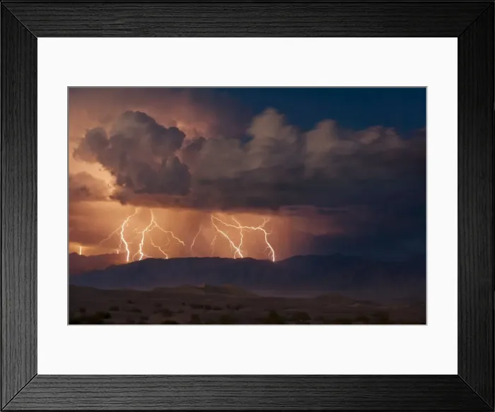 Framed Print : Electrical storm with forked lightning over the Grapevine mountains of the Amargosa Range Framed Print : Electrical storm with forked lightning over the Grapevine mountains of the Amargosa Range