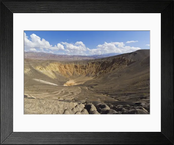 Framed Print : Looking down into Ubehebe crater, a Maar volcano, caused by groundwater contacting hot magma or lava, Death Valley National Park, California, United States of America Framed Print : Looking down into Ubehebe crater, a Maar volcano, caused by groundwater contacting hot magma or lava, Death Valley National Park, California, United States of America