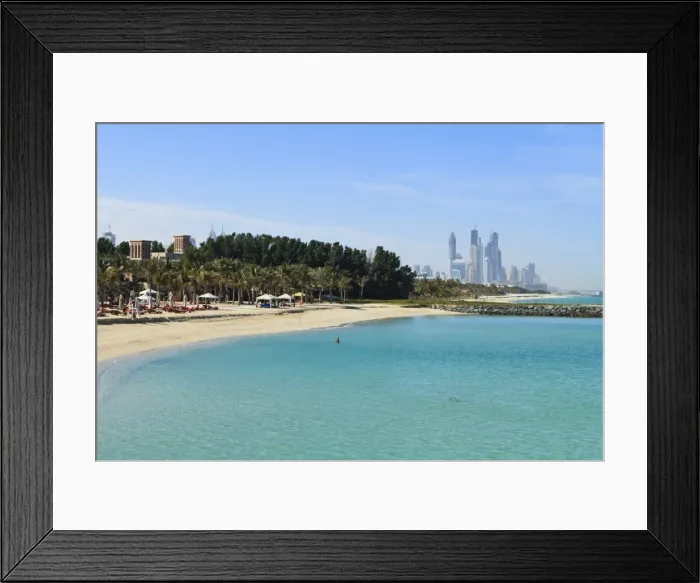Framed Print : Jumeirah Beach looking towards the tall buildings of Dubai Marina, Dubai Framed Print : Jumeirah Beach looking towards the tall buildings of Dubai Marina, Dubai