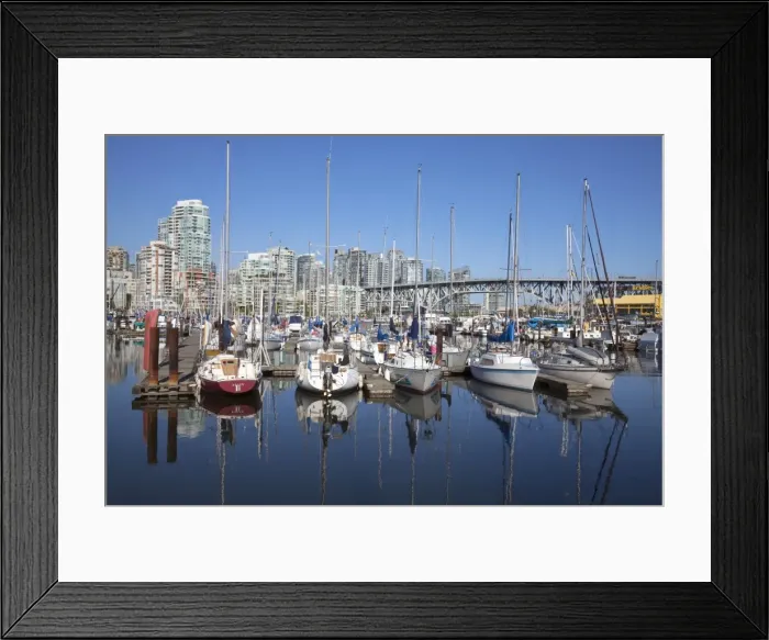 Framed Print : Yachts moored in False Creek at Granville Island with Granville Bridge Framed Print : Yachts moored in False Creek at Granville Island with Granville Bridge