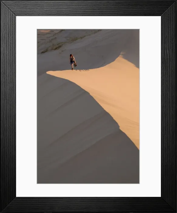 Framed Print : Woman walking through Kelso Dunes, Mojave Desert National Reserve, California Framed Print : Woman walking through Kelso Dunes, Mojave Desert National Reserve, California