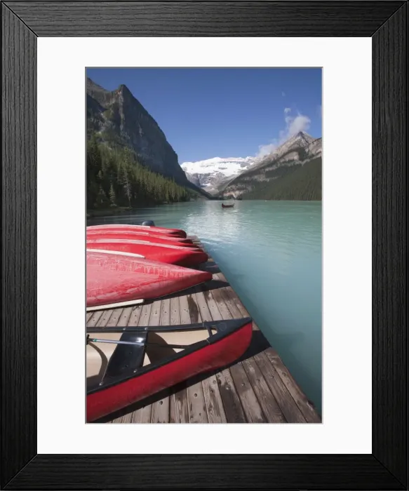 Framed Print : Canoes for hire on Lake Louise, Banff National Park, UNESCO World Heritage Site Framed Print : Canoes for hire on Lake Louise, Banff National Park, UNESCO World Heritage Site