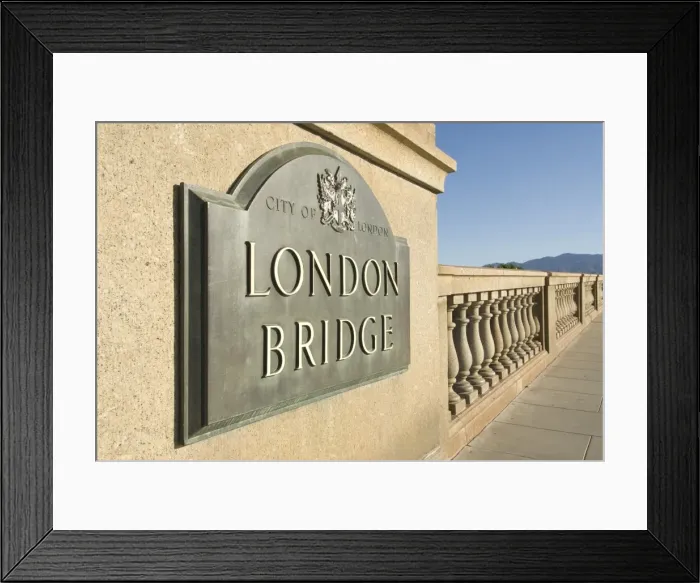 Framed Print : Original sign at east end of bridge, London Bridge, Havasu, Arizona, United States of America Framed Print : Original sign at east end of bridge, London Bridge, Havasu, Arizona, United States of America