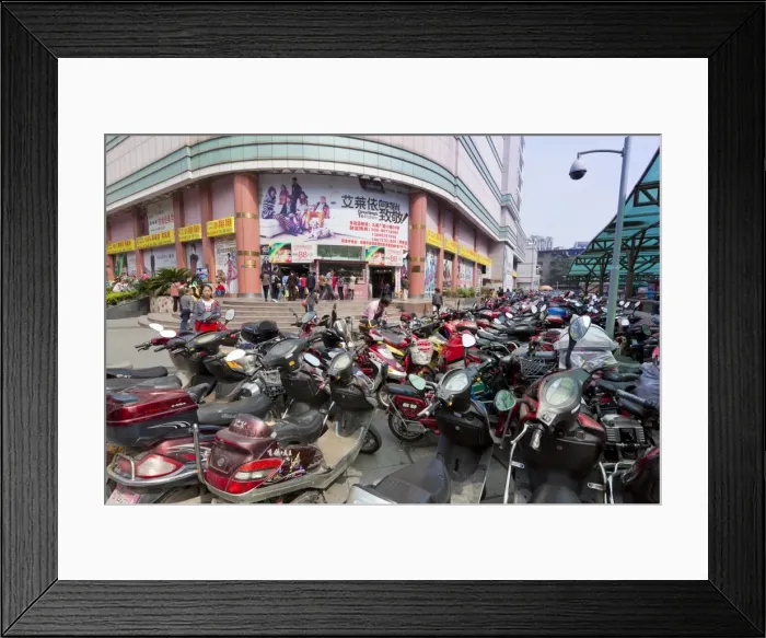 Framed Print : City centre scooters, Chengdu, Sichuan province, China, Asia Framed Print : City centre scooters, Chengdu, Sichuan province, China, Asia