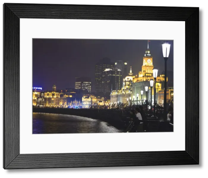 Framed Print : The Bund at night, Customs House, built in 1927, on the right, Shanghai, China, Asia Framed Print : The Bund at night, Customs House, built in 1927, on the right, Shanghai, China, Asia