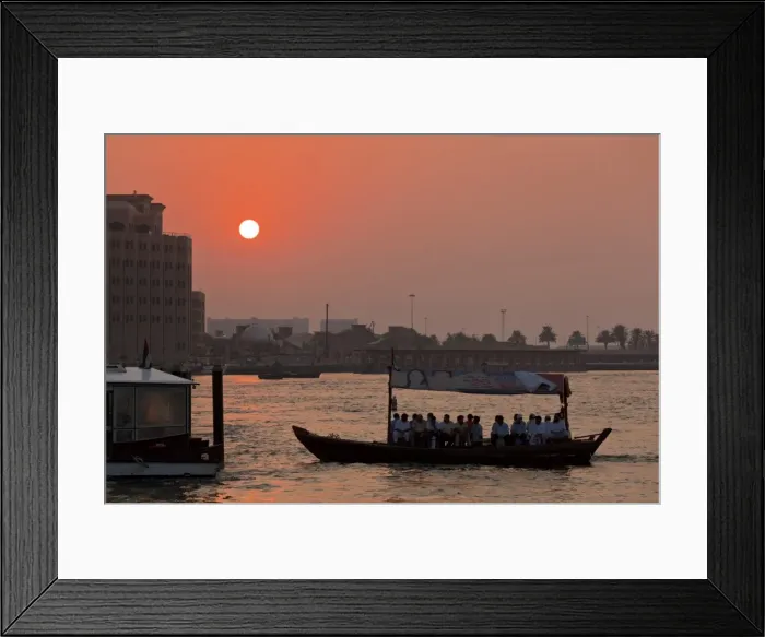 Framed Print : Abra Water taxi, Dubai Creek at sunset, Bur Dubai, Dubai, United Arab Emirates Framed Print : Abra Water taxi, Dubai Creek at sunset, Bur Dubai, Dubai, United Arab Emirates