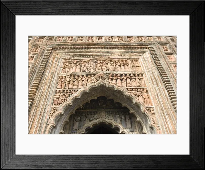 Framed Print : Ornate terracotta carvings of Hindu gods over the arched entrance to the Pratapeswar Temple Framed Print : Ornate terracotta carvings of Hindu gods over the arched entrance to the Pratapeswar Temple