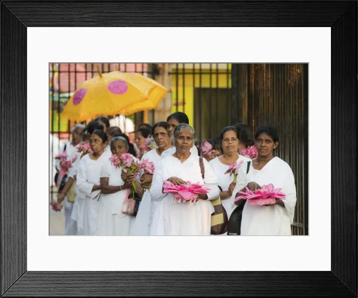 Framed Print : Procession of female Buddhist devotees with offerings at the sacred Temple of the Sacred Tooth Relic, Kandy, Sri Framed Print : Procession of female Buddhist devotees with offerings at the sacred Temple of the Sacred Tooth Relic, Kandy, Sri