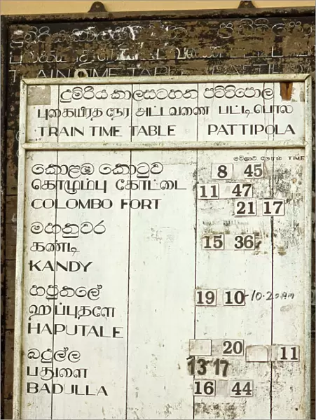 Timetable for the Colombo to Badulla train at Pattipola, highest railway station in Sri Lanka