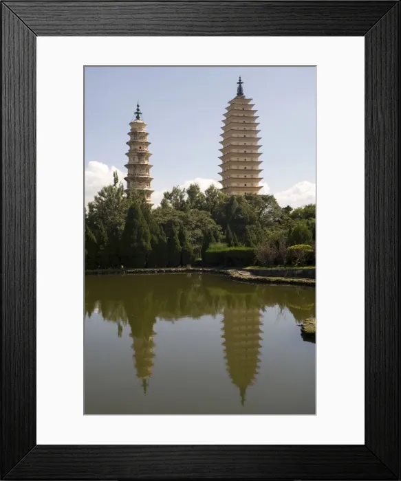 Framed Print : Pagodas from Agglomeration pond, Chongsheng temple (Three Pagodas Temple) Framed Print : Pagodas from Agglomeration pond, Chongsheng temple (Three Pagodas Temple)