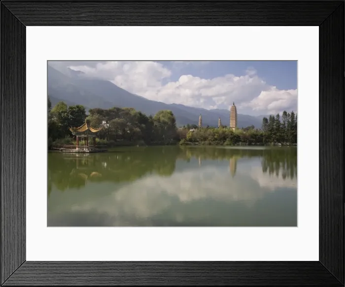Framed Print : Three Pagodas from Mirror Lake, Dali, Yunnan, China, Asia Framed Print : Three Pagodas from Mirror Lake, Dali, Yunnan, China, Asia