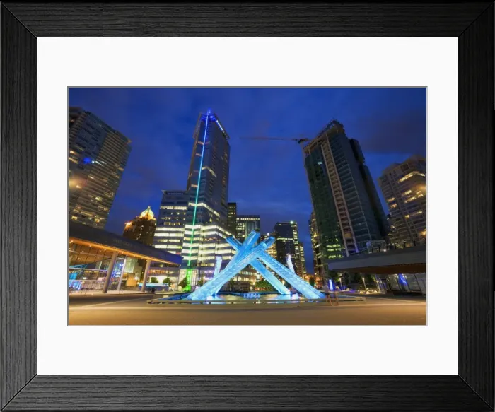 Framed Print : Olympic Flame burner at night near the Convention Centre, Waterfront downtown Framed Print : Olympic Flame burner at night near the Convention Centre, Waterfront downtown