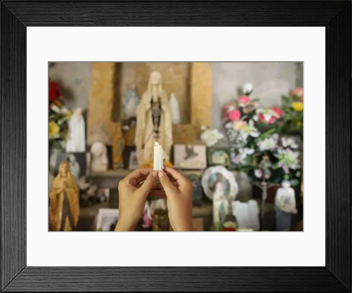 Framed Print : Woman praying in a chapel, Les Contamines, Haute-Savoie, France, Europe