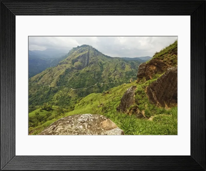 Framed Print : View from Little Adams Peak across Ella Gap to Ella Rock and highway to the south coast Framed Print : View from Little Adams Peak across Ella Gap to Ella Rock and highway to the south coast