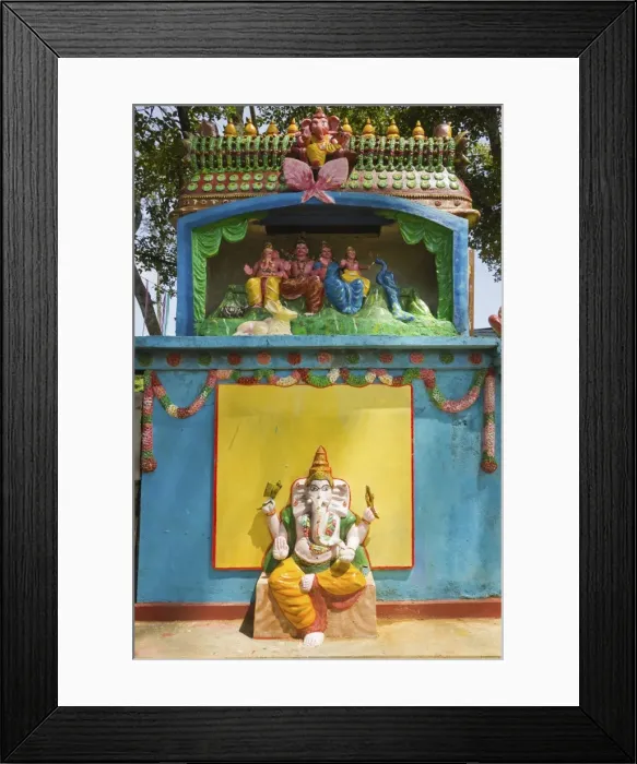 Framed Print : Hindu temple to elephant headed deity Ganesh and his family above, Shiva Framed Print : Hindu temple to elephant headed deity Ganesh and his family above, Shiva